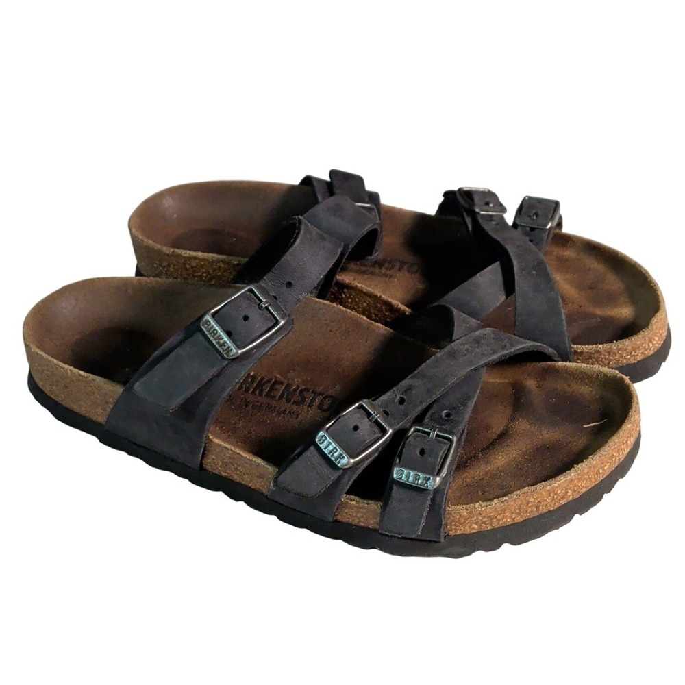 Birkenstock Franca Sandals Womens Size 6N Black Leather Slip On Bohemian Indie